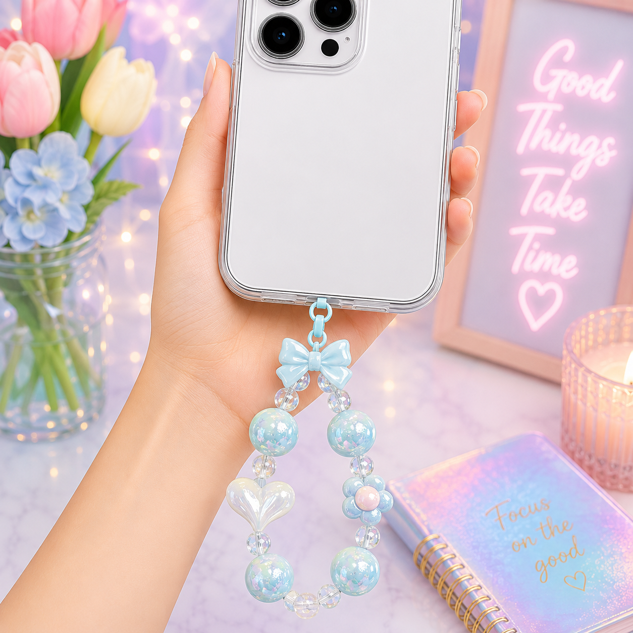 Iridescent Beaded Phone Charm